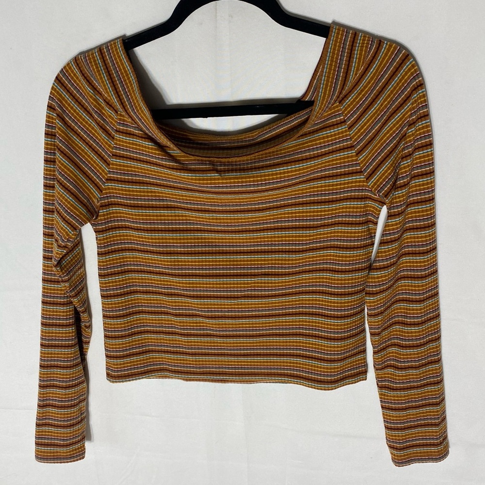 Arizona Jeans Co. Retro Y2K Striped Off Shoulder Long Sleeve Crop Top L - Picture 6 of 14